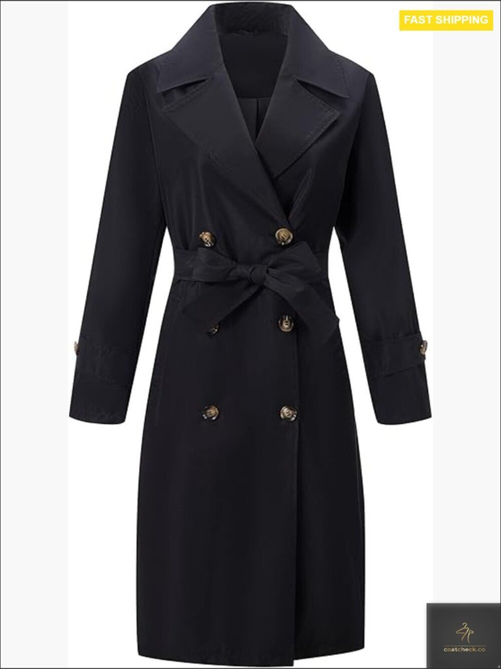 Double-Breasted Trench Coat Belted Water Resistant Classic Long Jacket